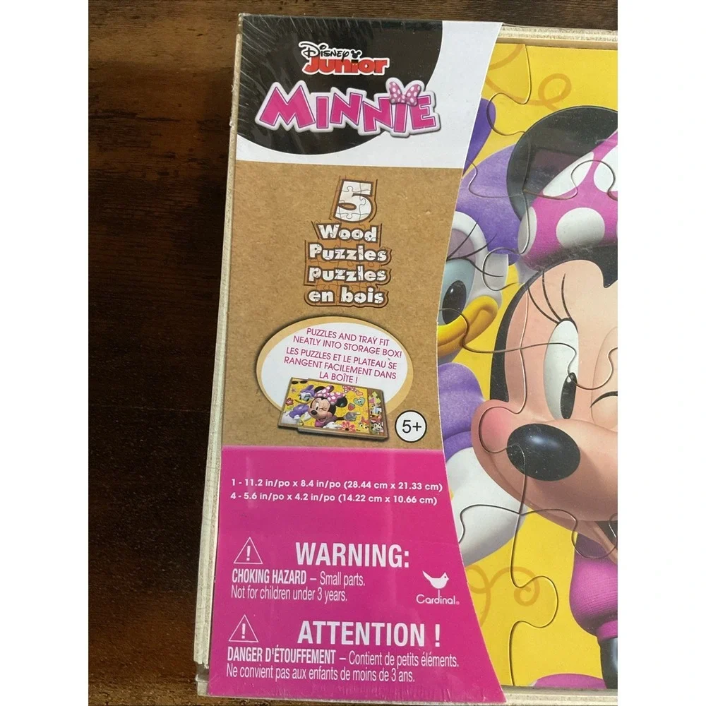 Minnie Mouse Puzzle Set of 5 Wood Puzzles Disney Junior Kids Present In Wood Box